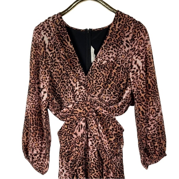 ANTHROPOLOGIE RANNA GILL BROWN MOTIF CHEETAH LONG SLEEVE CUT OUT MIDI DRESS - Picture 4 of 13